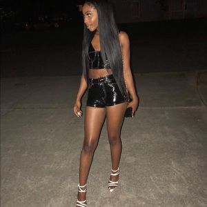 Black two piece shorts and top